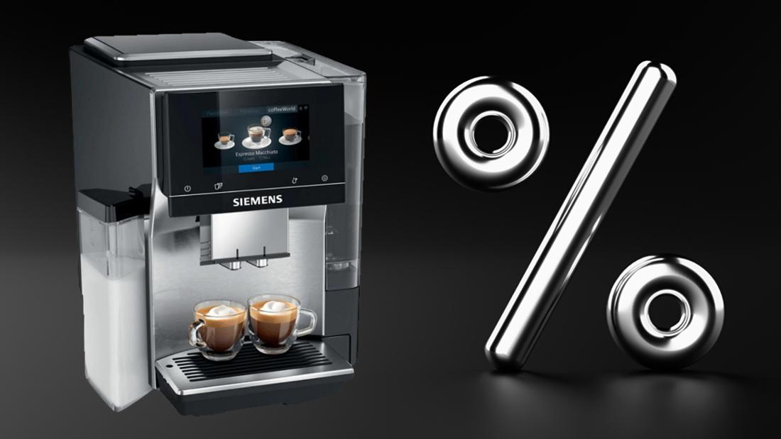 Macchina da caffè completamente automatica Siemens e simbolo di percentuale