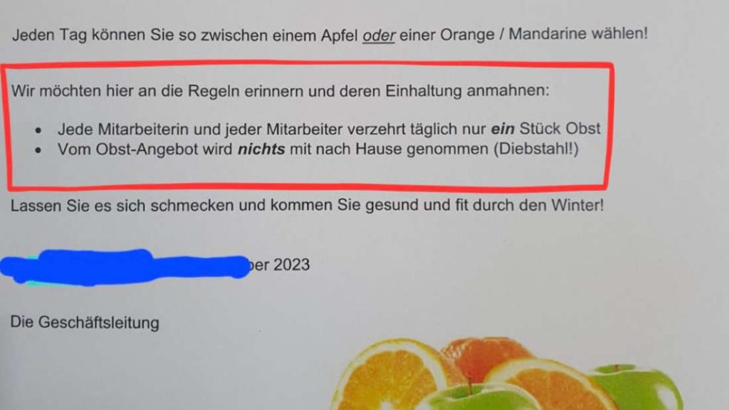 “Solo un frutto” – L'azienda stabilisce regole chiare per i dipendenti