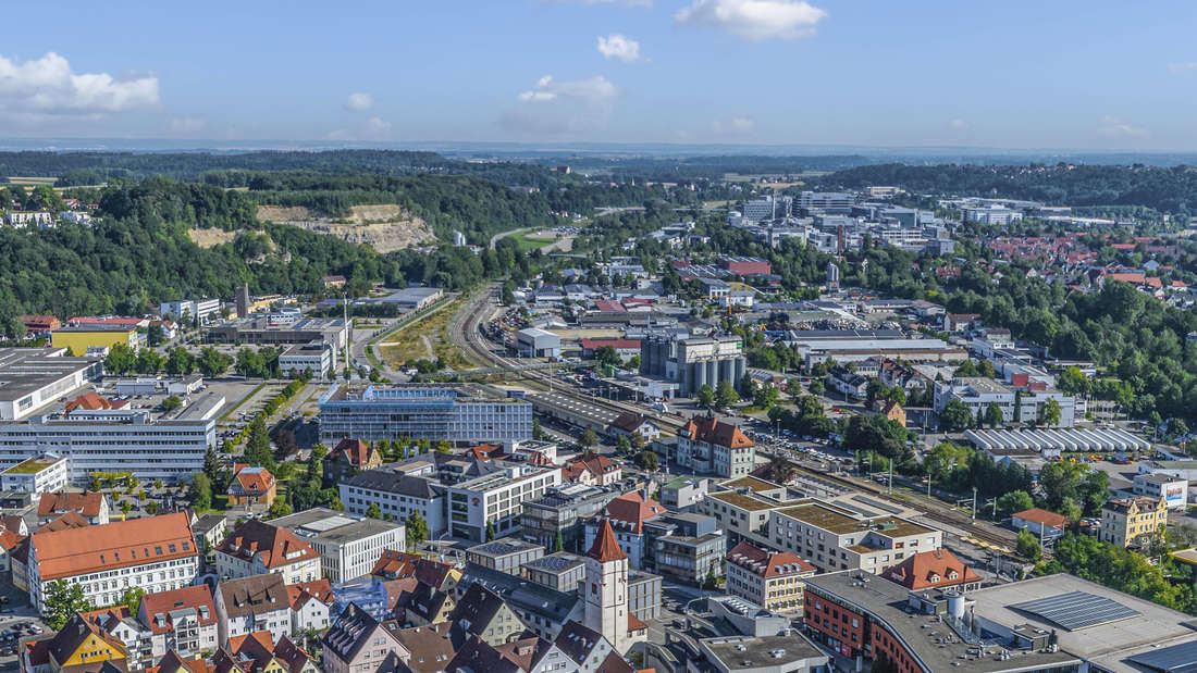 Veduta aerea di Bieberach an der Reiss, Baden-Württemberg. 