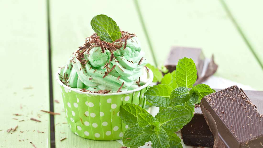 Frozen yogurt con menta fresca e cioccolato fondente.